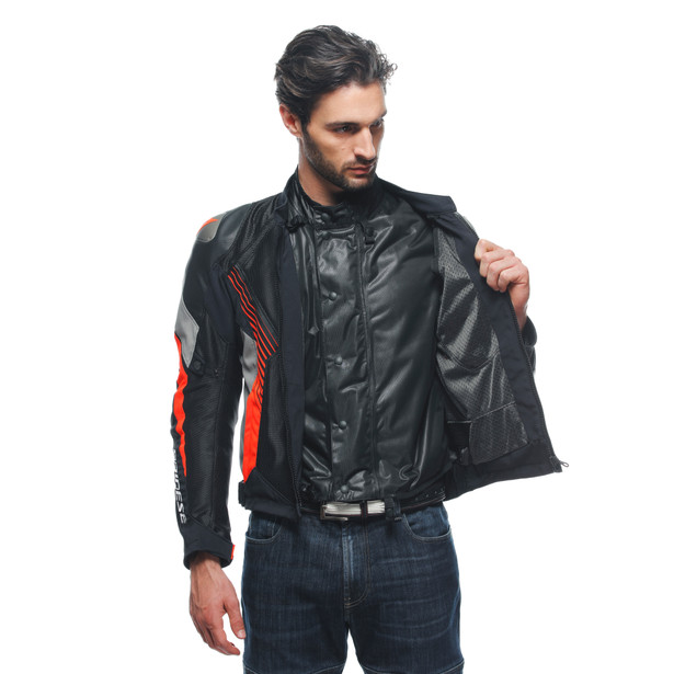 super-rider-2-absoluteshell-giacca-moto-impermeabile-uomo-black-dark-gull-gray-fluo-red image number 15