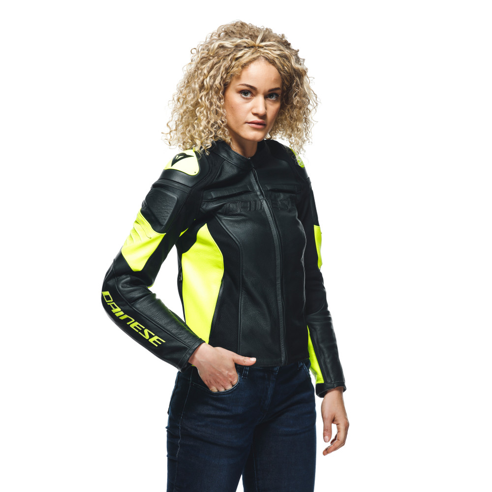 racing-4-lady-leather-jacket-black-fluo-yellow image number 5