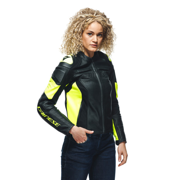 racing-4-giacca-moto-in-pelle-donna-black-fluo-yellow image number 5