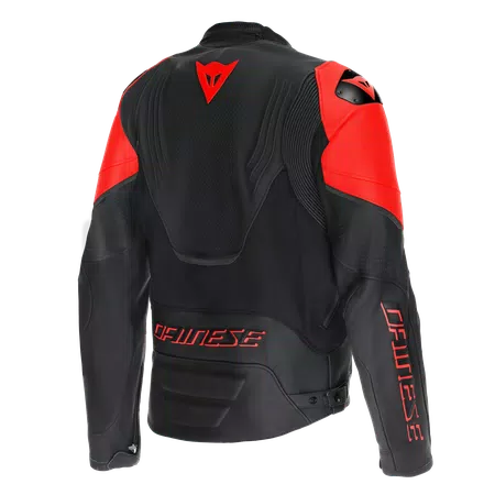 RACING 5 - MEN PERFORATED LEATHER MOTORCYCLE JACKET - BLACK/BLACK/RED-FLUO - 2