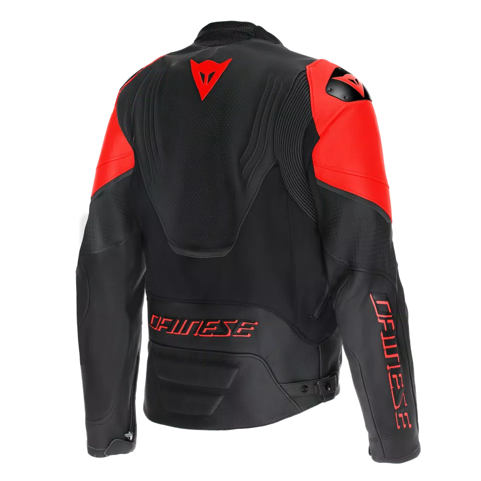 RACING 5 - MEN PERFORATED LEATHER MOTORCYCLE JACKET - BLACK/BLACK/RED-FLUO - 2