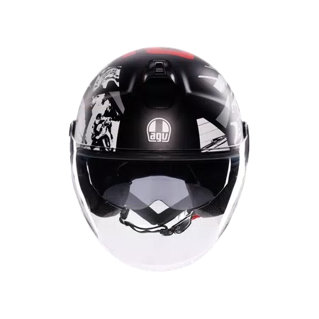 ETERES HISTORY MATT BLACK/WHITE/RED - MOTORBIKE OPEN FACE HELMET E2206 -  - 2