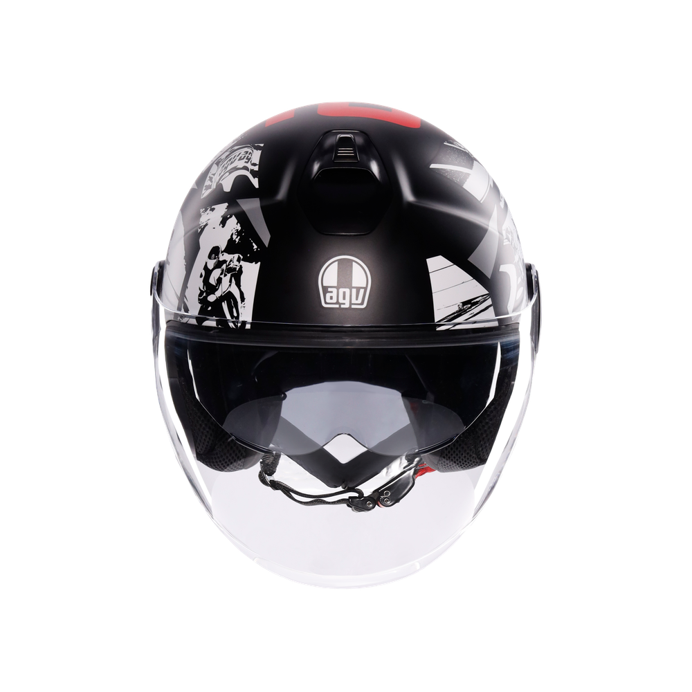 eteres-history-matt-black-white-red-motorbike-open-face-helmet-e2206 image number 1
