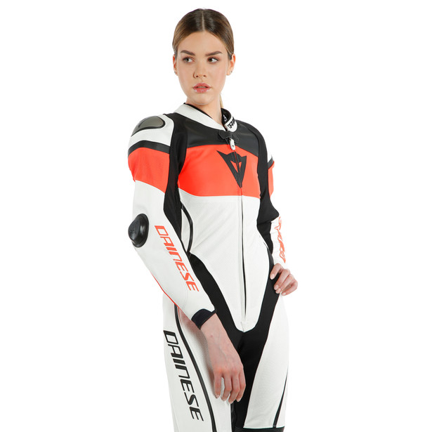 IMATRA LADY LEATHER 1PC SUIT PERF. WHITE/FLUO-RED/BLACK- Damen