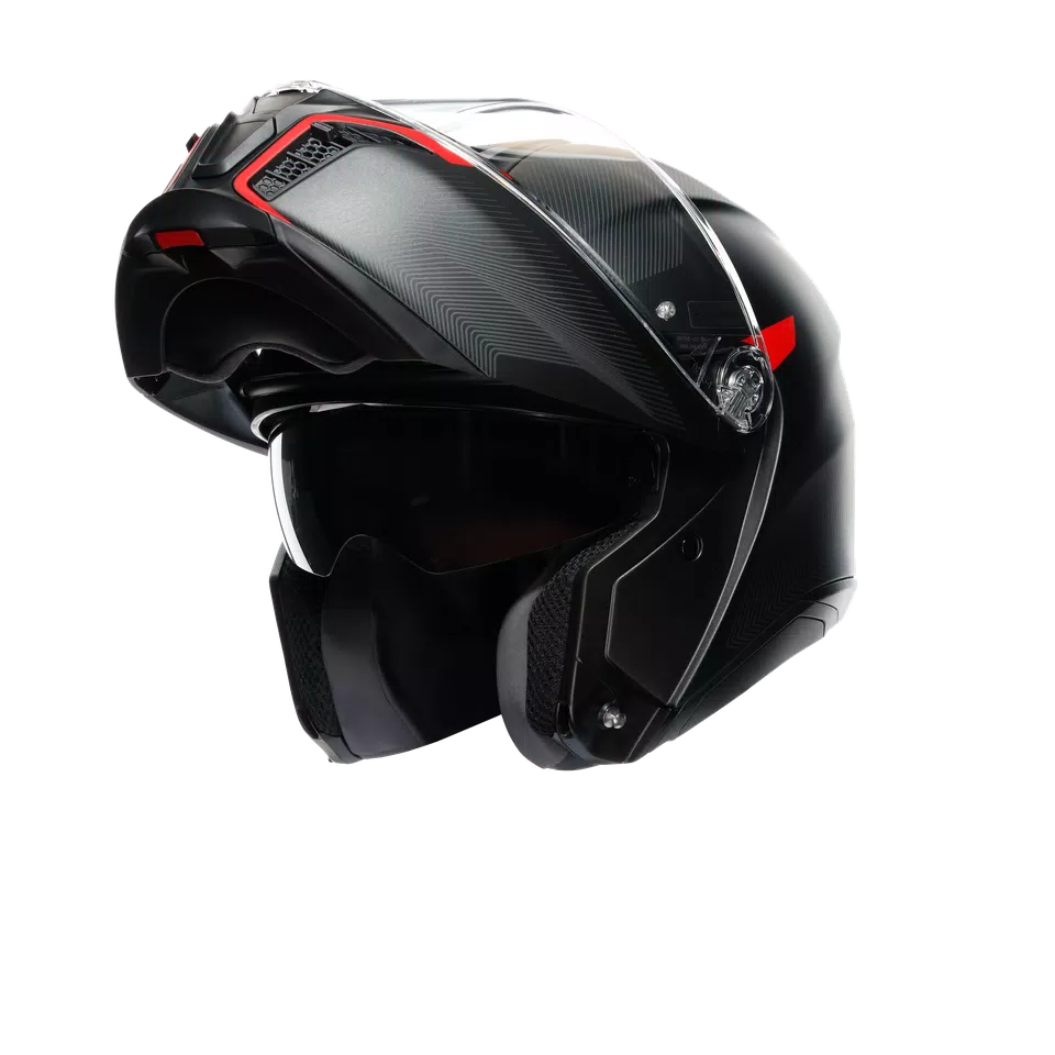 TOURMODULAR FREQUENCY MATT GUNMETAL/RED - MOTORBIKE FLIP UP HELMET E2206 -  - 10