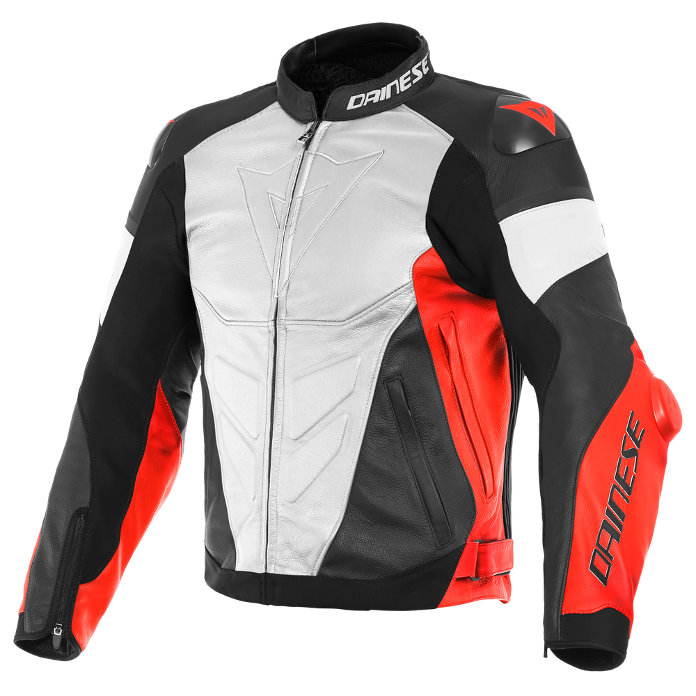 super-race-leather-jacket-white-fluo-red-black-matt image number 0