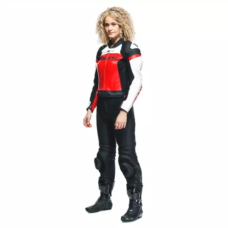 MIRAGE - TUTA MOTO DIVISIBILE CONFORMATA IN PELLE DONNA - BLACK/LAVA-RED/WHITE - 4