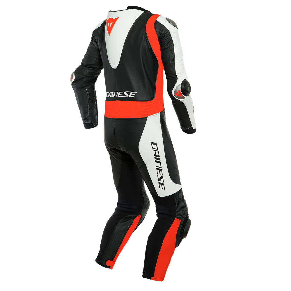 laguna-seca-5-combinaison-moto-racing-en-cuir-une-pi-ce-homme-black-white-fluo-red image number 1