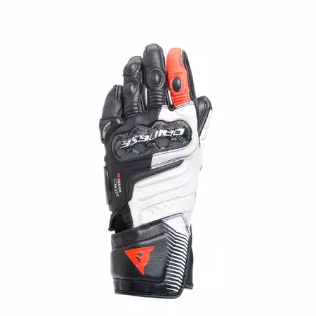 CARBON 4 - WOMEN'S MOTORCYCLE LONG LEATHER GLOVES - BLACK/WHITE/FLUO-RED - 1