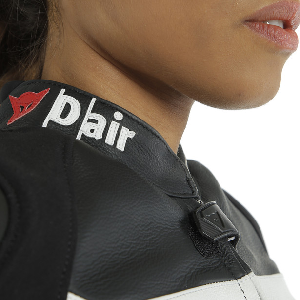 RACING 3 D-AIR LADY LEATHER JACKET BLACK/WHITE/LAVA-RED- D-air