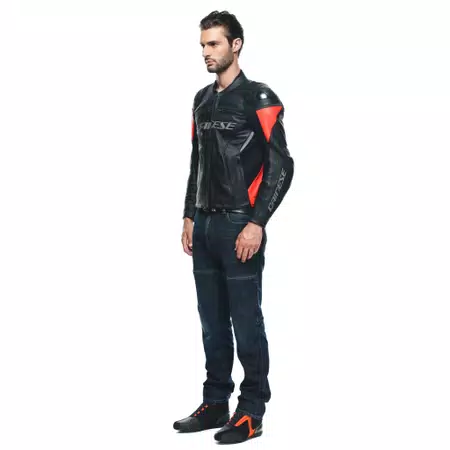 RACING 4 - MEN LEATHER MOTORCYCLE JACKET - BLACK/FLUO-RED - 5