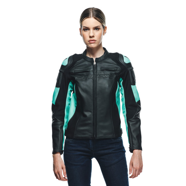 racing-4-giacca-moto-in-pelle-donna-black-acqua-green image number 6