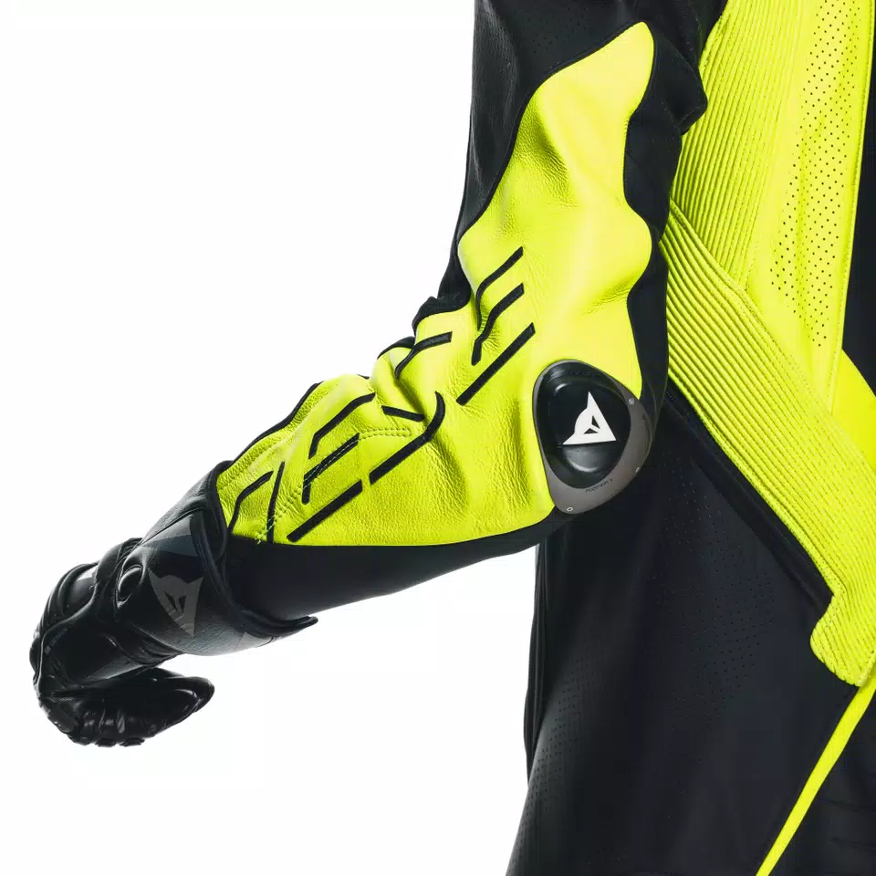 AUDAX D-ZIP - MEN'S 1-PIECE MOTORCYCLE PERFORATED LEATHER SUIT - BLACK/YELLOW-FLUO/WHITE - 12