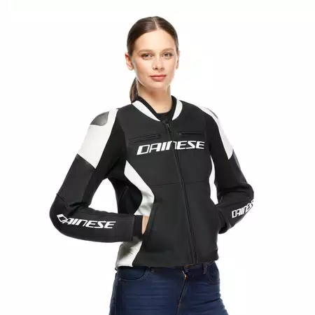 RACING 5 - DAMEN-MOTORSCHUTZJACKE AUS LEDER - BLACK/WHITE - 6