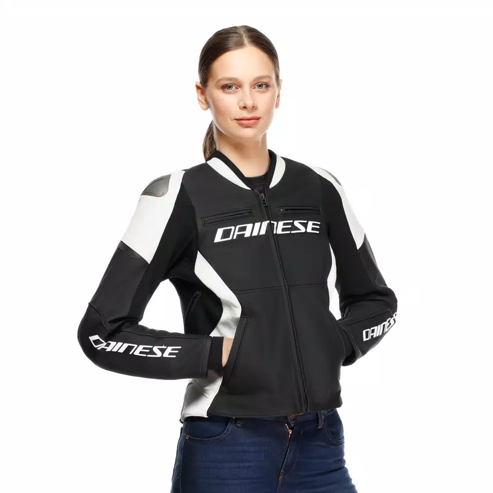 RACING 5 - WOMEN'S LEATHER MOTORCYCLE JACKET - BLACK/WHITE - 6
