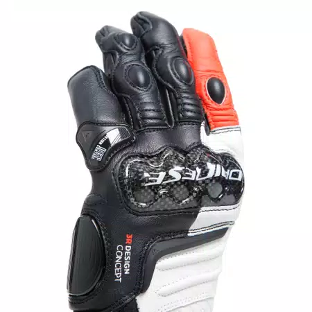 CARBON 4 - WOMEN'S MOTORCYCLE LONG LEATHER GLOVES - BLACK/WHITE/FLUO-RED - 7