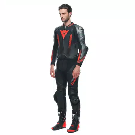 LAGUNA SECA 5 - MEN'S 2-PIECE MOTORCYCLE LEATHER SUIT - BLACK/ANTHRACITE/RED-FLUO - 4