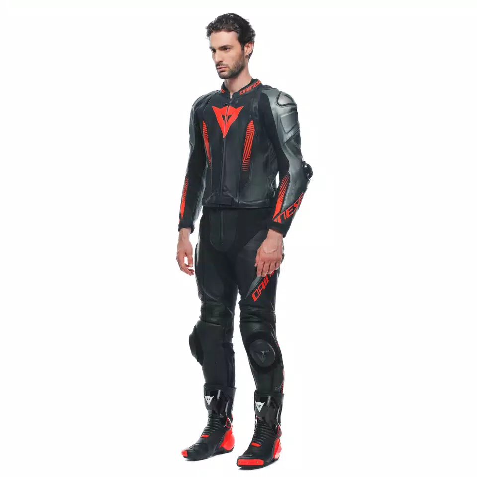 LAGUNA SECA 5 - MEN'S 2-PIECE MOTORCYCLE LEATHER SUIT - BLACK/ANTHRACITE/RED-FLUO - 4