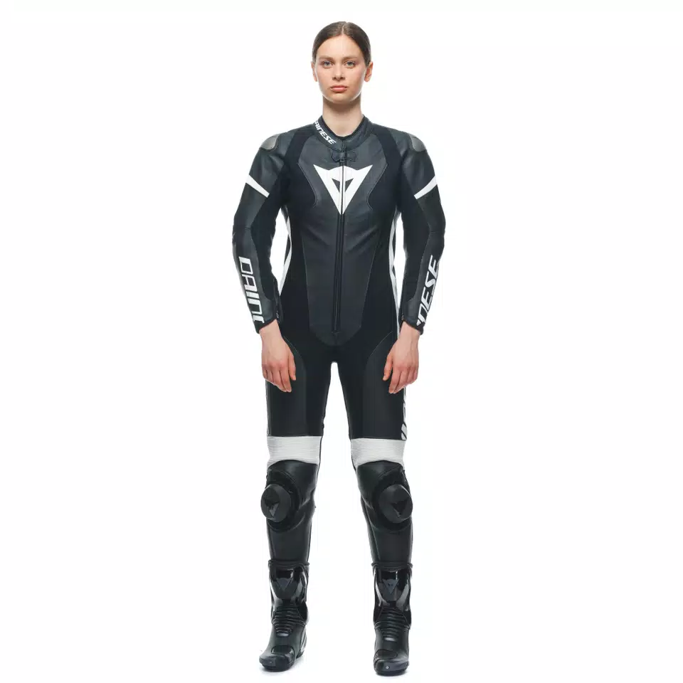 GROBNIK - DAMES MOTORPAK VAN PERFOREERD LEER IN 1 STUK - BLACK/BLACK/WHITE - 3