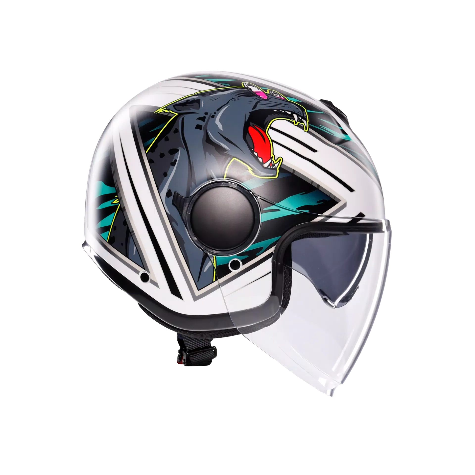 ETERES GHEPARD MATT WHITE/BLACK/GREEN - CASQUE MOTO JET E2206