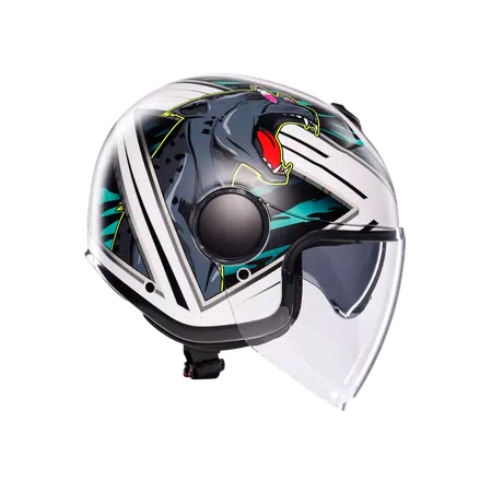 ETERES GHEPARD MATT WHITE/BLACK/GREEN - MOTORBIKE OPEN FACE HELMET E2206 -  - 3