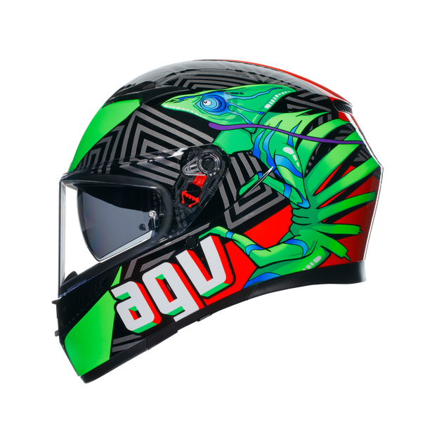 k3-kamaleon-black-red-green-motorbike-full-face-helmet-e2206 image number 3