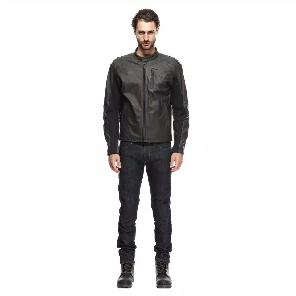 ISTRICE - MEN'S MOTORCYCLE PERFORATED LEATHER JACKET - DARK-BROWN - 3