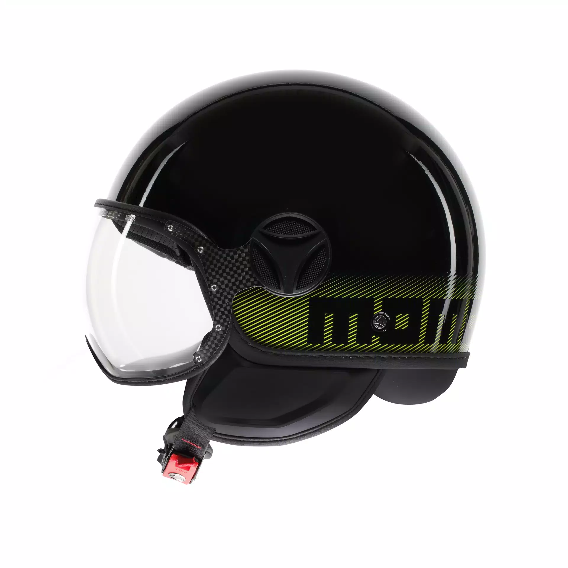 MOMODESIGN FGTR CLASSIC STRIPES BLACK / YELLOW FLUO - JET HELMET WITH VISOR E2206
