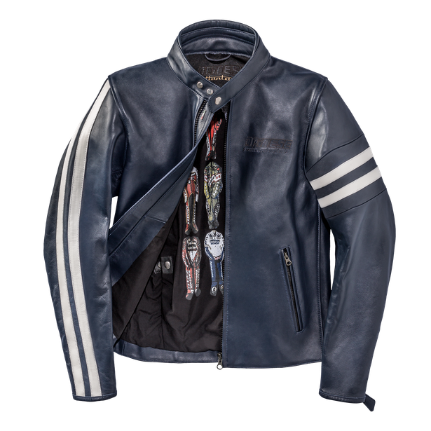 FRECCIA72 LEATHER JACKET BLUE/WHITE-S- Motorbike