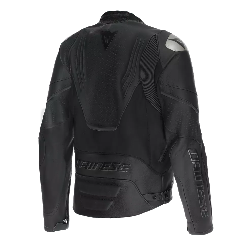 RACING 5 - MEN PERFORATED LEATHER MOTORCYCLE JACKET SHORT/TALL FIT (S/T) - BLACK/BLACK/BLACK - 2