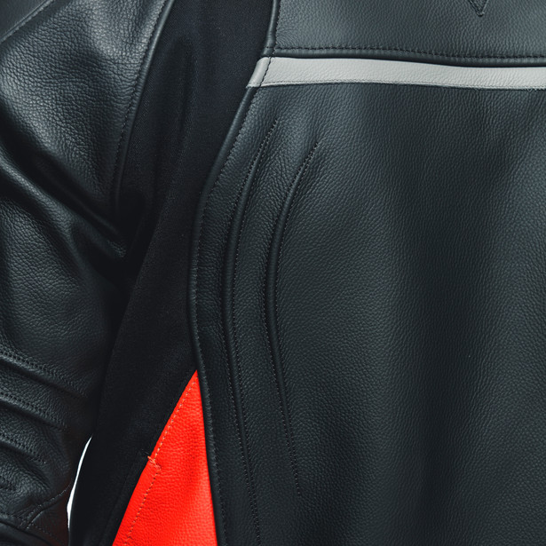 RACING 4 LEATHER JACKET BLACK/FLUO-RED- Pelle