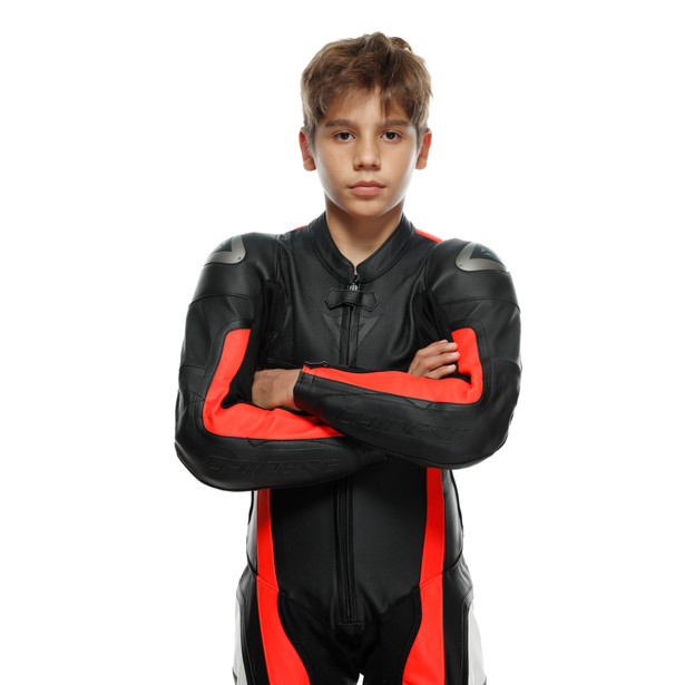 gen-z-junior-leather-1pc-suit-perf-black-fluo-red-black image number 8