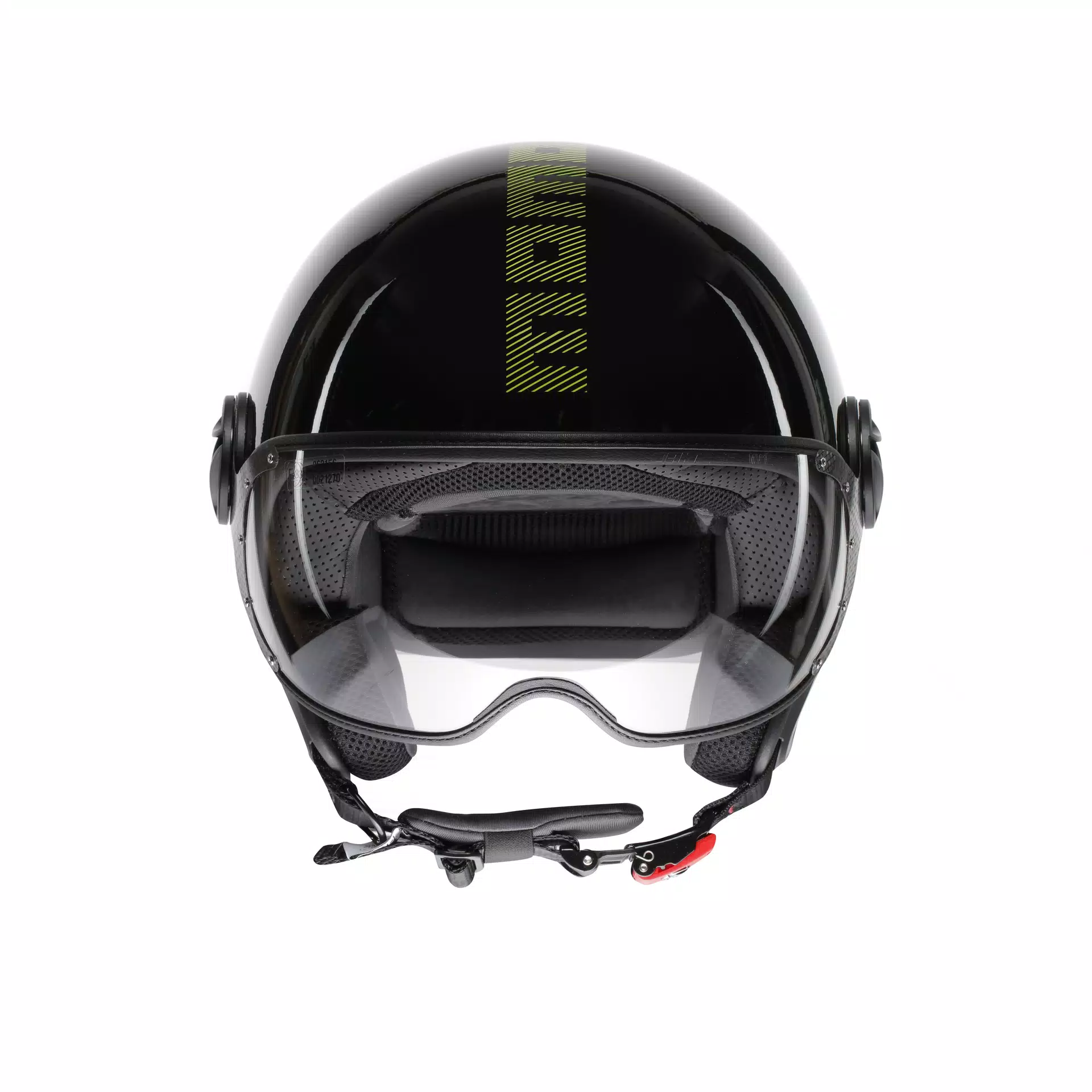 MOMODESIGN FGTR CLASSIC STRIPES BLACK / YELLOW FLUO - JET HELMET WITH VISOR E2206