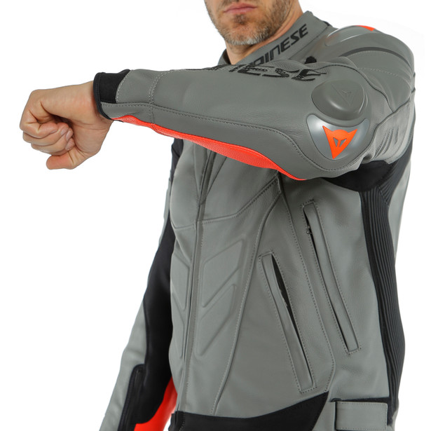 SUPER RACE LEATHER JACKET CHARCOAL-GRAY/CH.-GRAY/FLUO-RED- Jacken