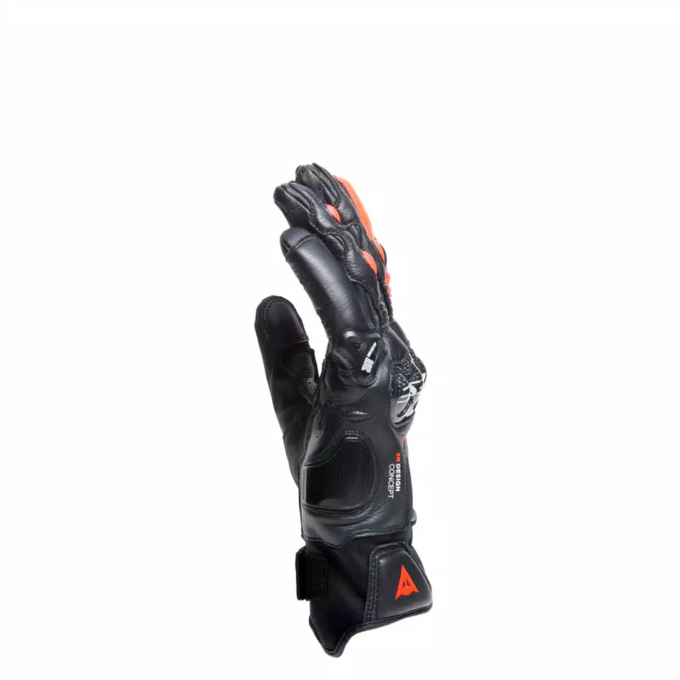 CARBON 4 - MEN'S MOTORCYCLE SHORT LEATHER GLOVES - BLACK/FLUO-RED - 4