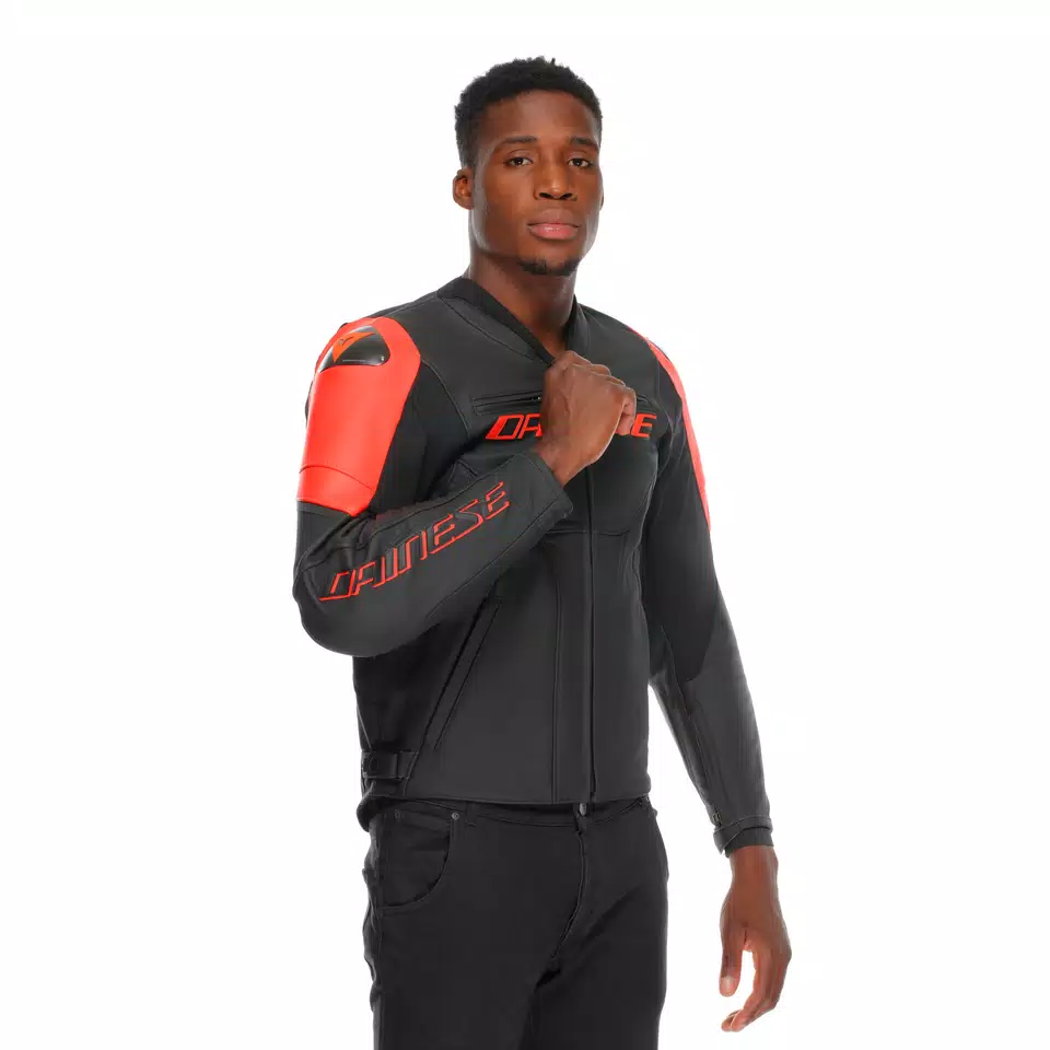RACING 5 - MEN LEATHER MOTORCYCLE JACKET - BLACK/BLACK/RED-FLUO - 6