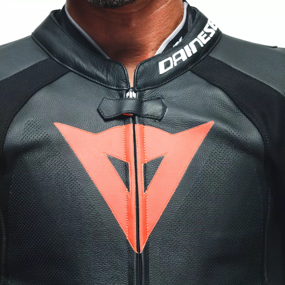 TOSA 1 PCS LEATHER SUIT PERF - BLACK/FLUO-RED/WHITE - 9