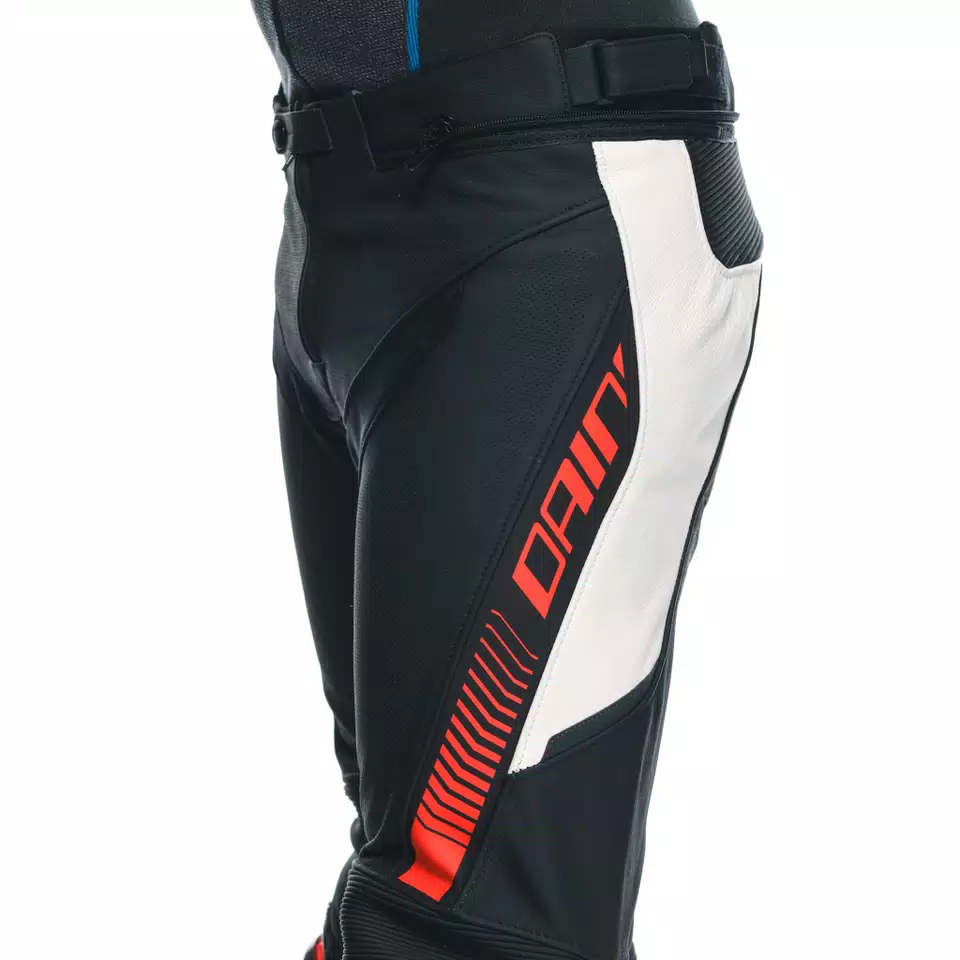 SUPER SPEED - MEN'S MOTORCYCLE PERFORATED LEATHER PANTS - BLACK/WHITE/RED-FLUO - 8
