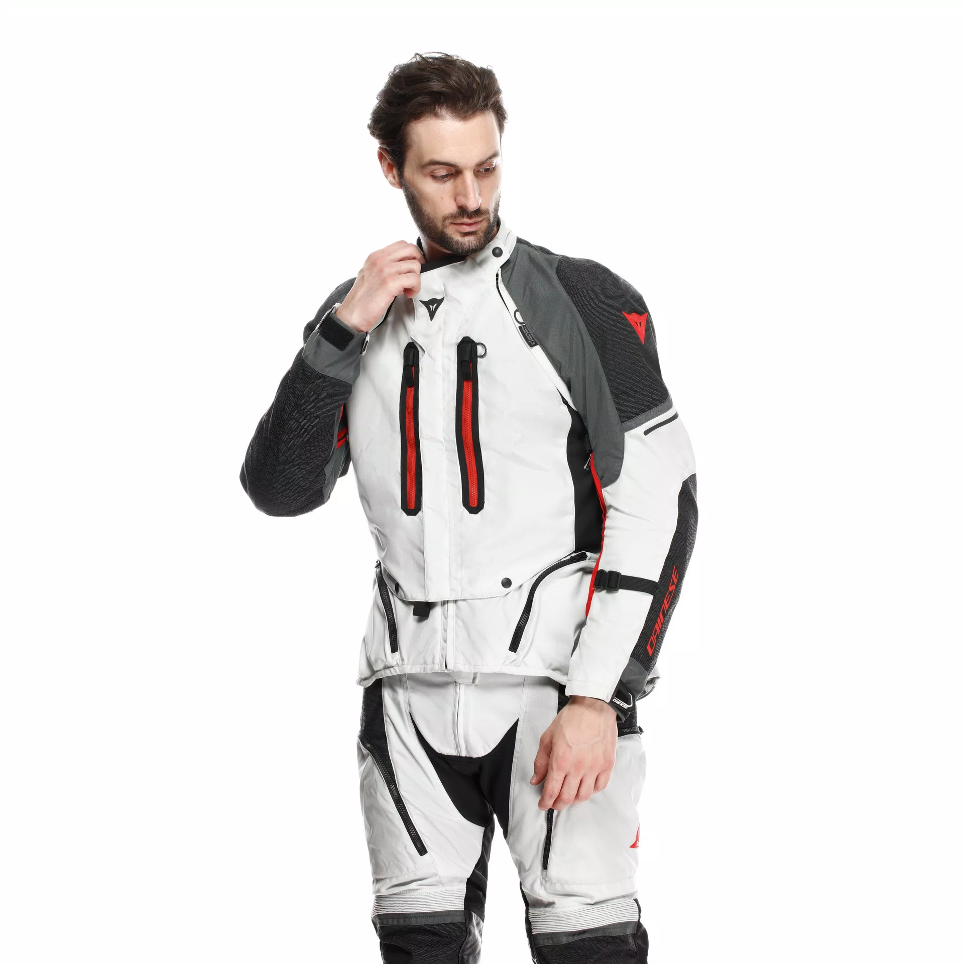 SUPER ADVENTURE ABSOLUTESHELL MEN MOTORCYCLE OFF ROAD JACKET GLACIER GREY IRON GATE RED Dainese