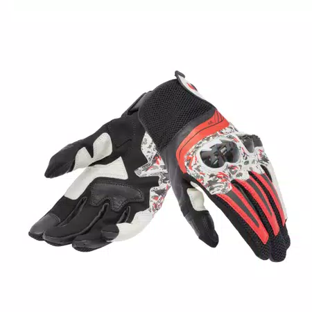 MIG 3 - UNISEX MOTORCYCLE LEATHER GLOVES - BLACK/RED SPRAY/WHITE - 5