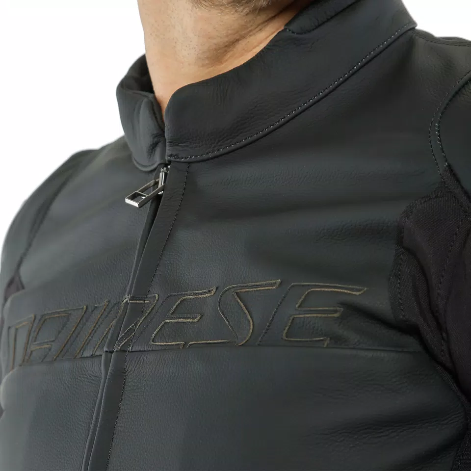 AGILE LEATHER JACKET - BLACK-MATT/BLACK-MATT/BLACK-MATT - 6