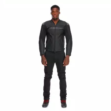 RACING 5 - MEN PERFORATED LEATHER MOTORCYCLE JACKET - BLACK/BLACK/BLACK - 3