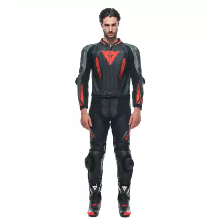 LAGUNA SECA 5 - MEN'S 2-PIECE MOTORCYCLE LEATHER SUIT - BLACK/ANTHRACITE/RED-FLUO - 3