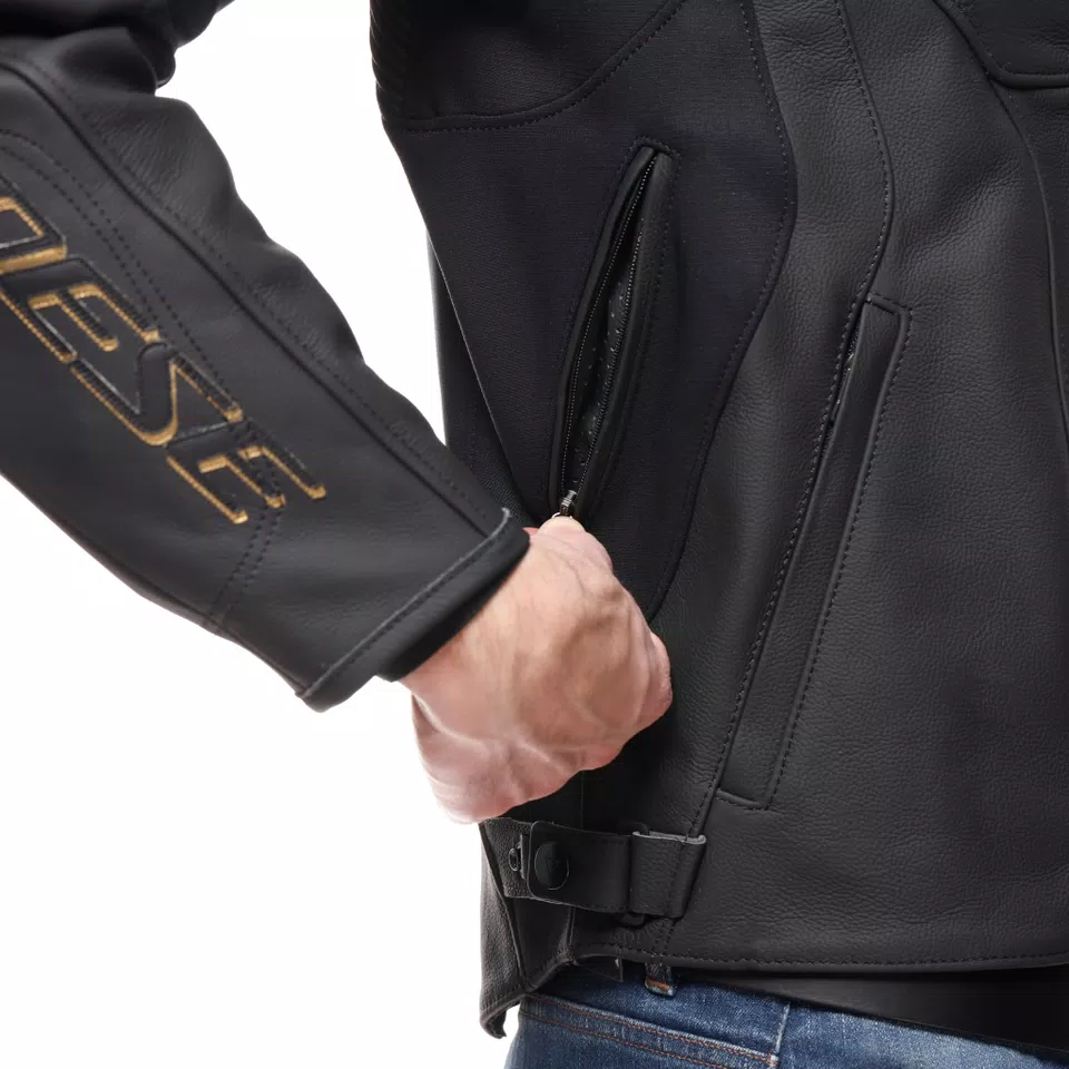 RACING 5 - MEN LEATHER MOTORCYCLE JACKET - BLACK/GOLD - 5