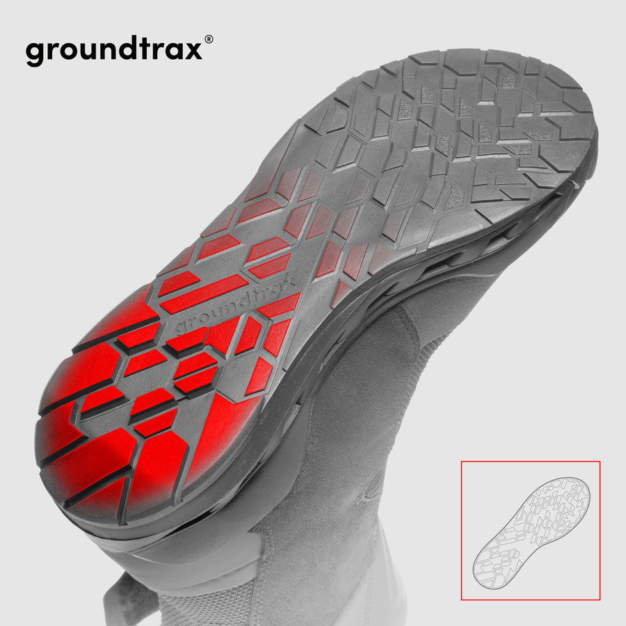 Groundtrax® rubber outsole for touring and walking, with good traction