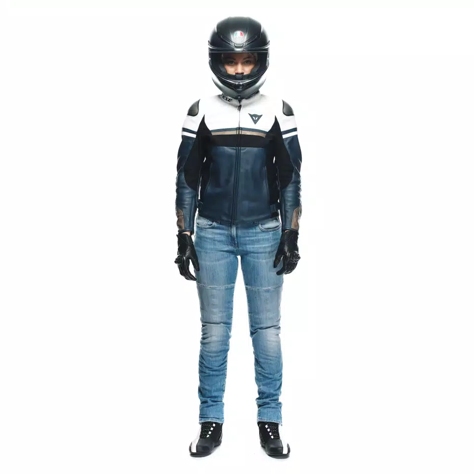 RAPIDA - WOMEN'S MOTORCYCLE LEATHER JACKET - BLACK-IRIS/WHITE/TIBETAN-PLATINUM - 20