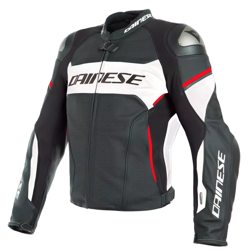 RACING 3 D-AIR PERF. LEATHER  JACKET - BLACK/WHITE/LAVA-RED - 1