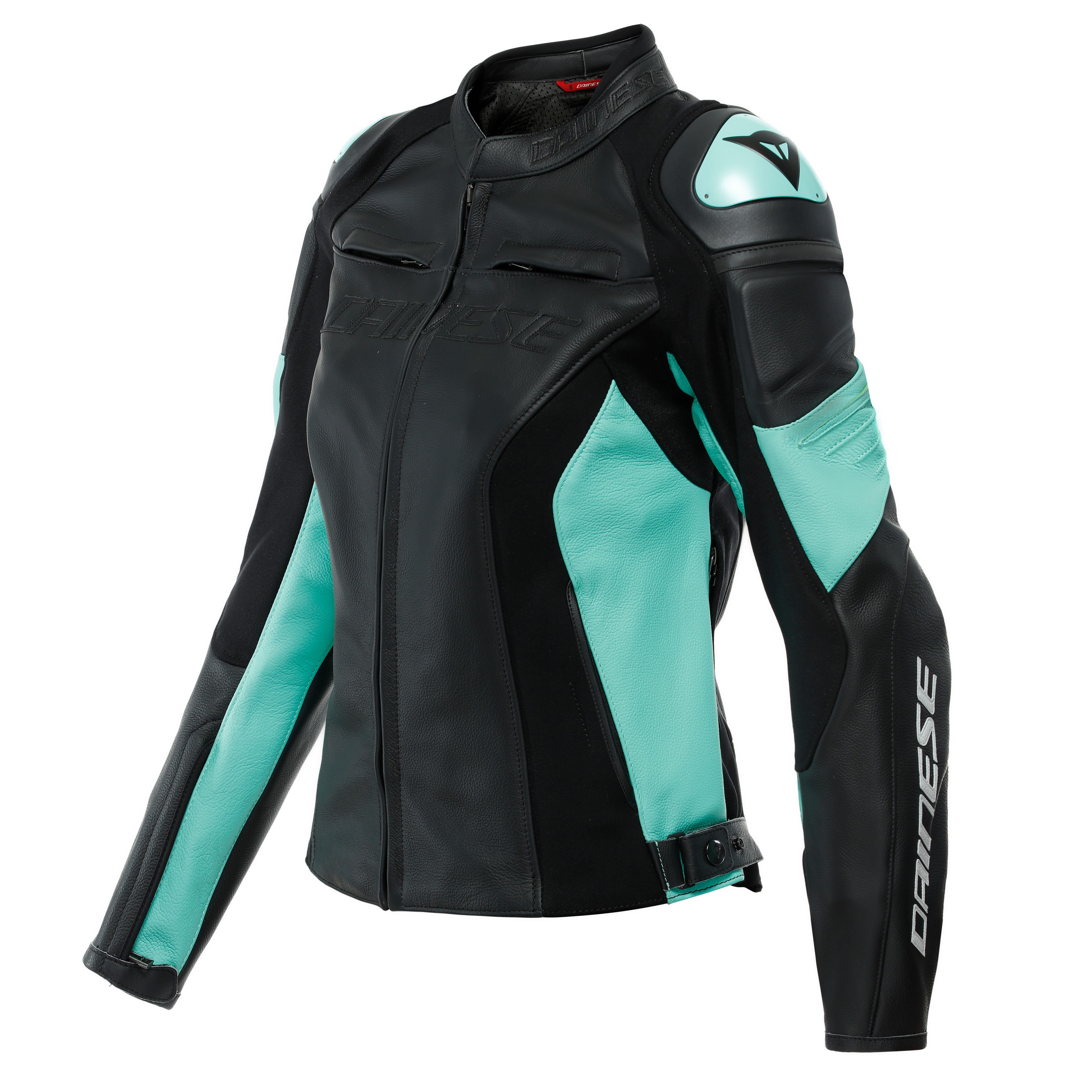 RACING 4 - WOMEN'S MOTORCYCLE LEATHER JACKET | BLACK/ACQUA