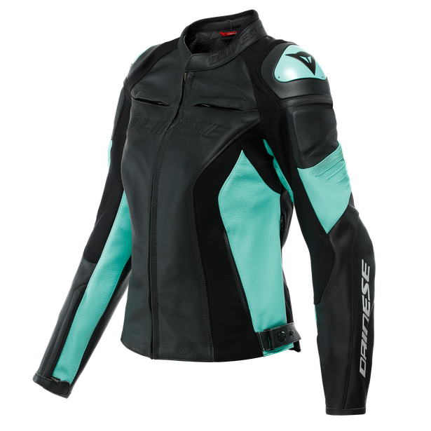 racing-4-giacca-moto-in-pelle-donna-black-acqua-green image number 0