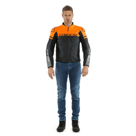 AGILE LEATHER JACKET BLACK-MATT/ORANGE/CHARCOAL-GRAY- Leather